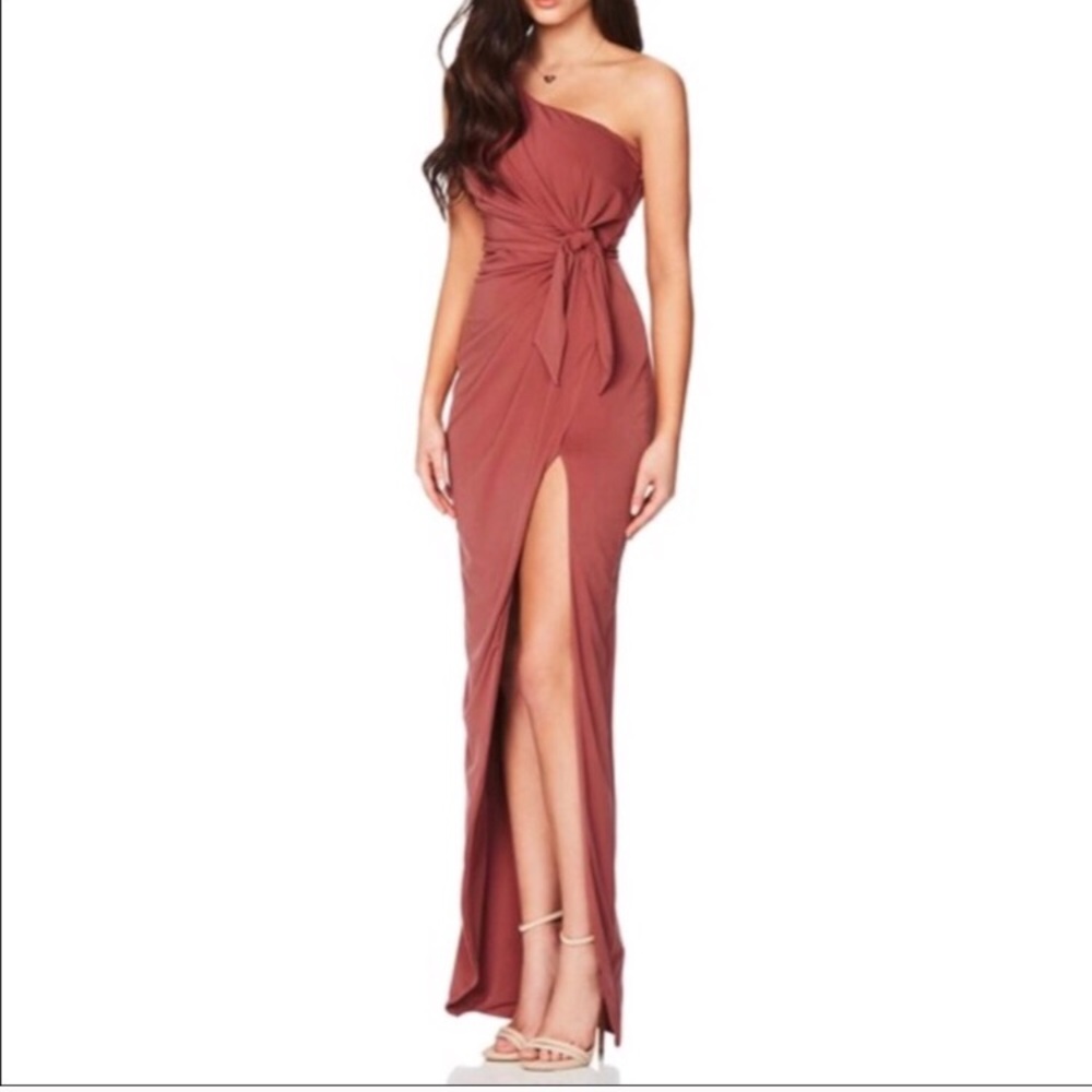 Nookie One-Shoulder Mauve Dusty Rose Prom Dress with Front Slit